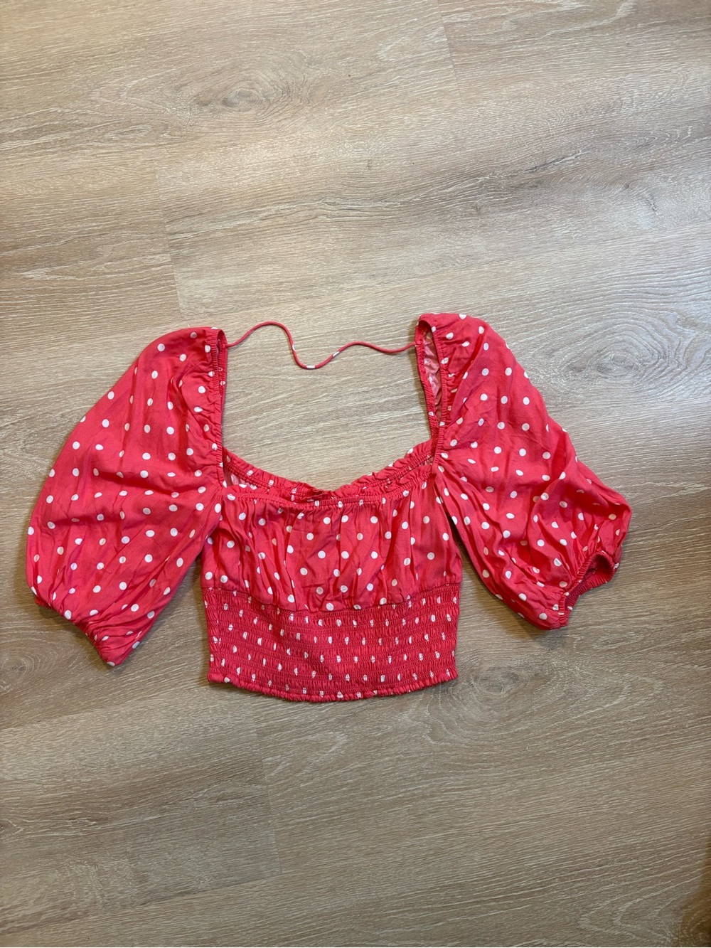 AFRM Red Polka Dot Puff-Sleeve Crop Top